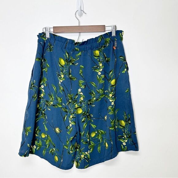 Anthropologie High Waist Bermuda Shorts Lemon Print Blue Yellow Size Small - Picture 5 of 8